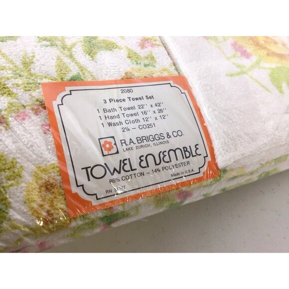 Vintage R.A. BRIGGS Floral Towel Set Mid Century Made USA New - Picture 3 of 6